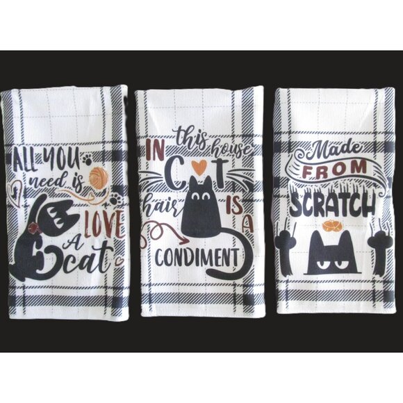 Cat lovers Theme Quotes Kitchen Cotton Dish Towels Set of 3 New - Picture 5 of 13